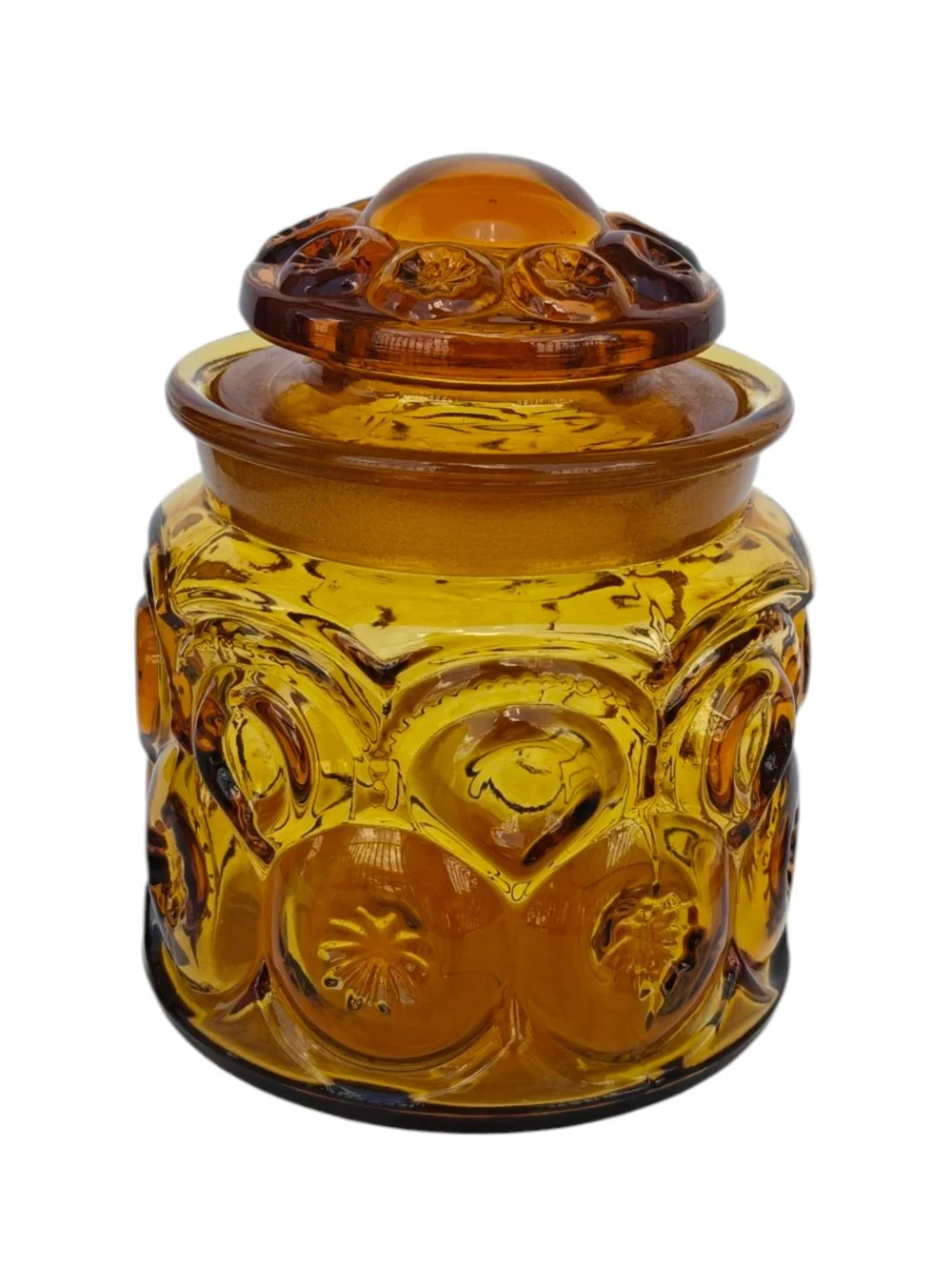 Vintage L.E. Smith Moon & Star Small Amber Glass Canister With Lid